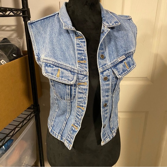 silverhawk Jackets & Blazers - Silver Hawk  Denim Jean Vest Button Down Vest Shirt Chest pockets Shirt Top Vest